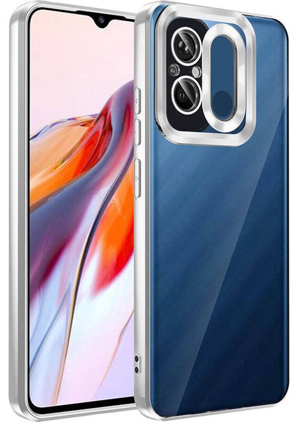 Xiaomi Redmi 12C Kılıf Kamera Korumalı Logo Gösteren Omega Kapak Gümüş