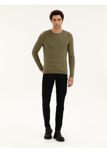 Erkek Haki Regular Fit Pamuk Karışımlı Bisiklet Yaka Triko Kazak 50279607-VR027