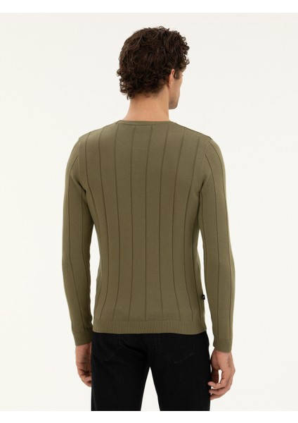 Erkek Haki Regular Fit Pamuk Karışımlı Bisiklet Yaka Triko Kazak 50279607-VR027