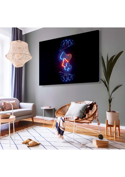 Neon Oyun Kartı Kanvas Tablo modelleri