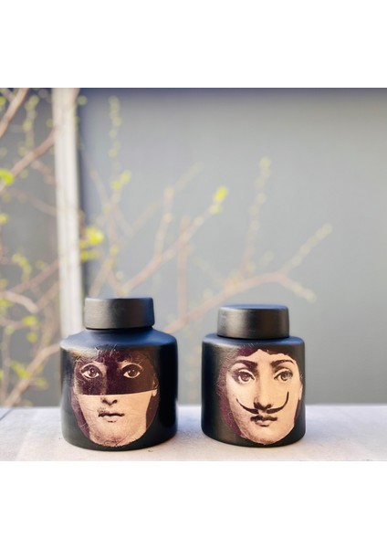 Panega Design Fornasetti Chaplin Seramik Silindir Model Kavanoz