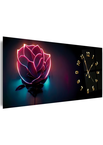 Saatli Neon Gül Cam Tablo fiyatları