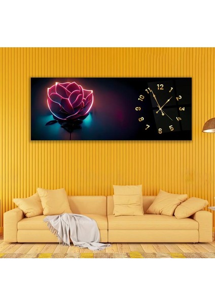 Saatli Neon Gül Cam Tablo modelleri