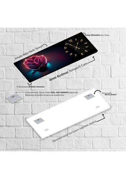 Saatli Neon Gül Cam Tablo indirimleri