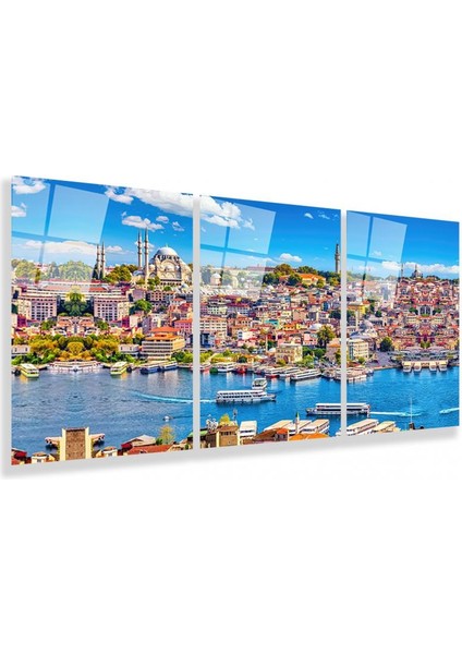 Istanbul Manzara Üçlü Cam Tablo