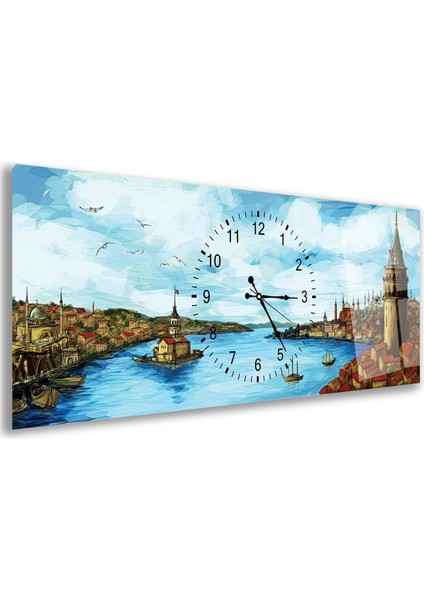 Saatli Istanbul Manzarası Cam Tablo fiyatları