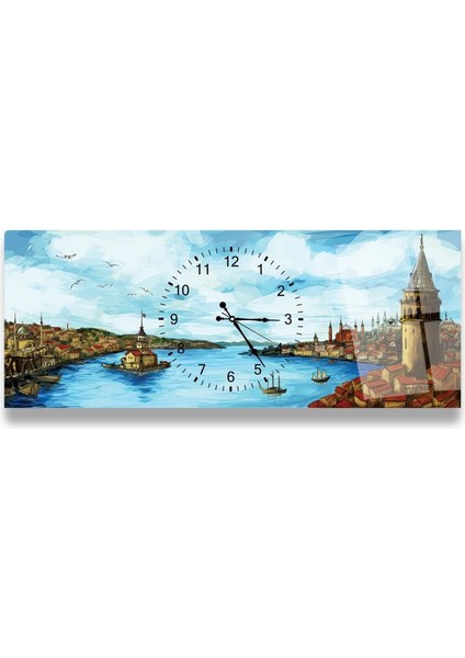 Saatli Istanbul Manzarası Cam Tablo fırsatları