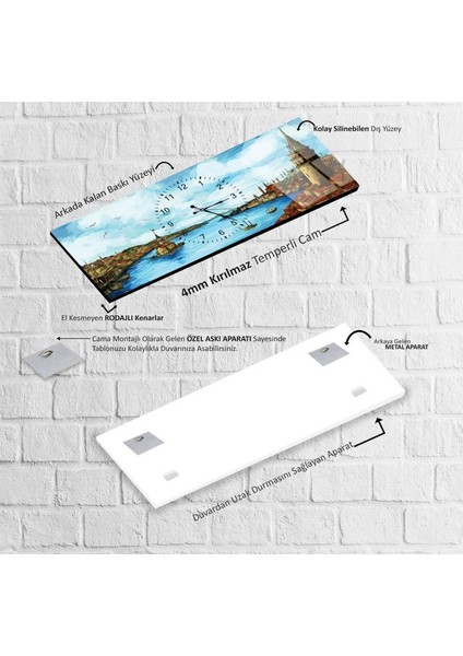 Saatli Istanbul Manzarası Cam Tablo indirimleri