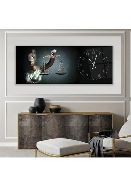 Saatli Adalet Terazisi Cam Tablo