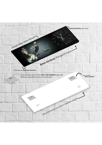 Saatli Adalet Terazisi Cam Tablo indirimleri