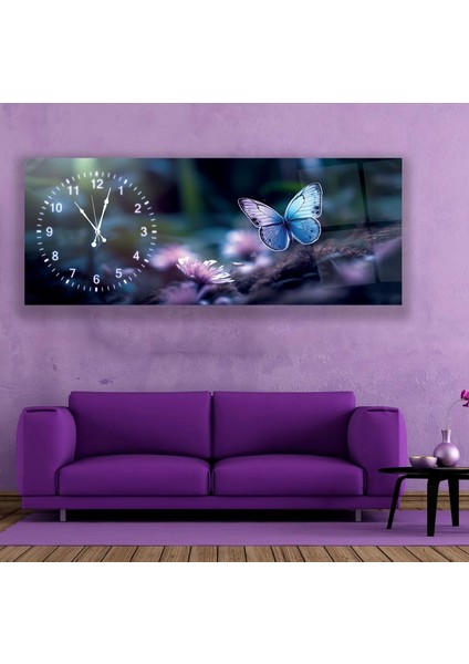 Saatli Mor Kelebek Cam Tablo fırsatları