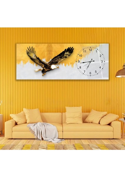 Saatli Altın Kartal Cam Tablo