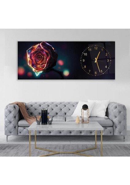 Saatli Renkli Gül Cam Tablo