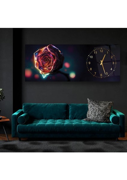 Saatli Renkli Gül Cam Tablo modelleri