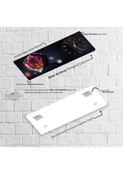 Saatli Renkli Gül Cam Tablo indirimleri