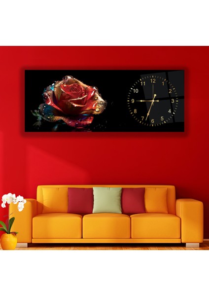 Saatli Renkli Gül Cam Tablo modelleri