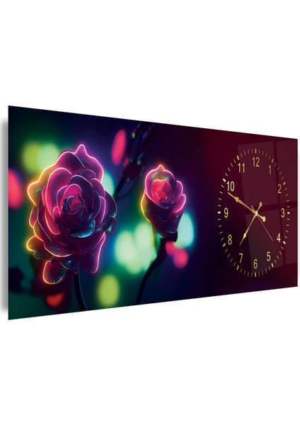 Saatli Neon Gül Cam Tablo fiyatları