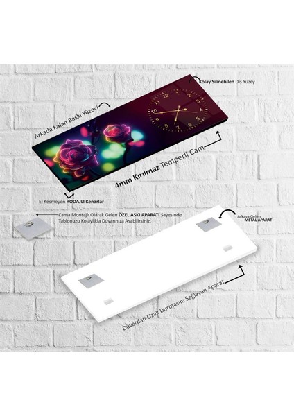 Saatli Neon Gül Cam Tablo indirimleri