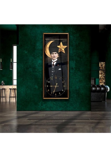 Saatli Mustafa Kemal Atatürk Cam Tablo