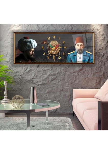 Saatli Osmanlı Arması Cam Tablo