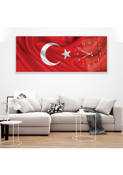 Saatli Al Bayrak Cam Tablo