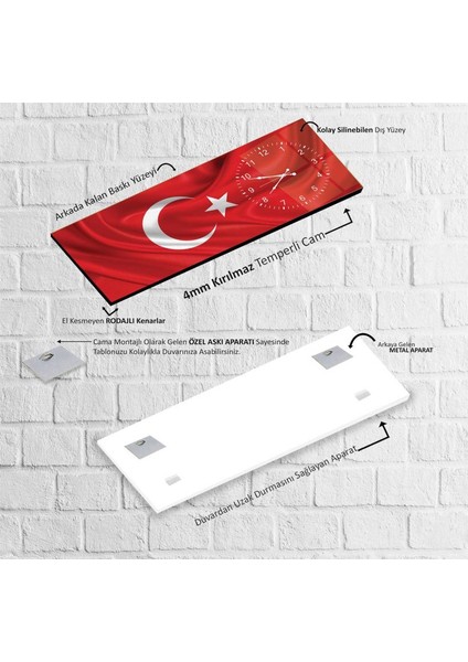 Saatli Al Bayrak Cam Tablo indirimleri