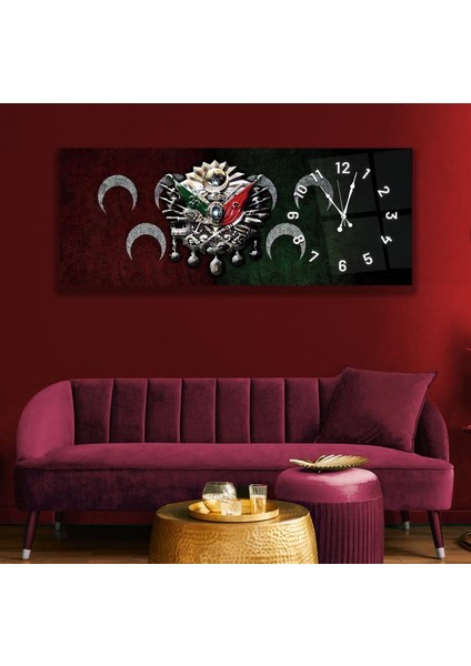 Saatli Osmanlı Arması Cam Tablo