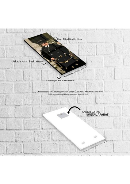 Saatli Mustafa Kemal Atatürk Cam Tablo indirimleri