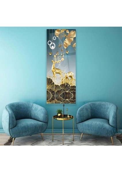 Altın Geyikler Cam Tablo