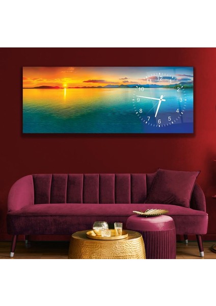 Saatli Gün Batımı Cam Tablo modelleri