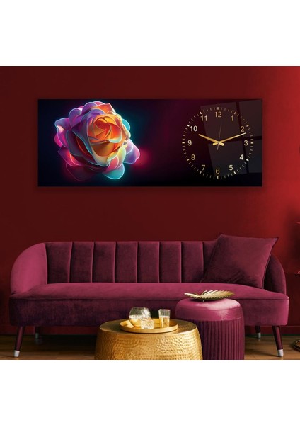 Saatli Neon Gül Cam Tablo