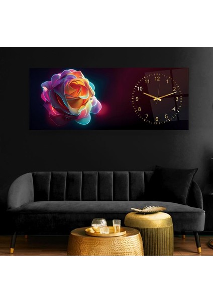 Saatli Neon Gül Cam Tablo modelleri