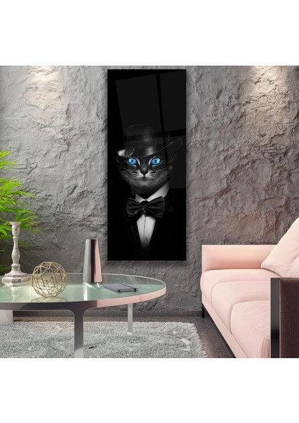 Şapkalı Kedi Cam Tablo