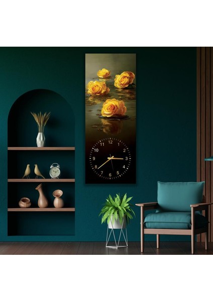 Saatli Sarı Güller Cam Tablo fiyatları