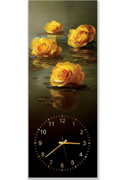 Saatli Sarı Güller Cam Tablo modelleri