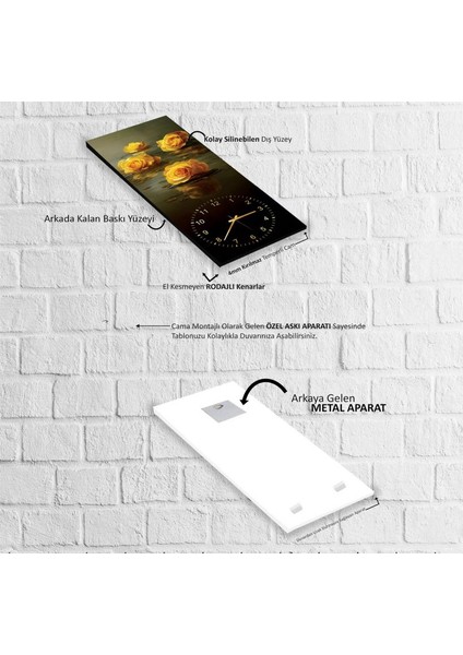 Saatli Sarı Güller Cam Tablo fırsatları