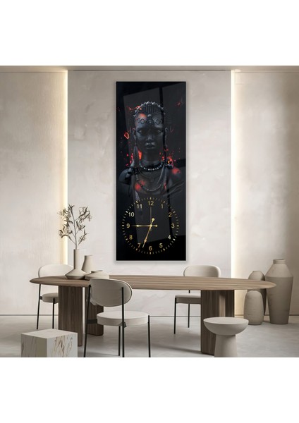 Saatli Siyah Kadın Cam Tablo