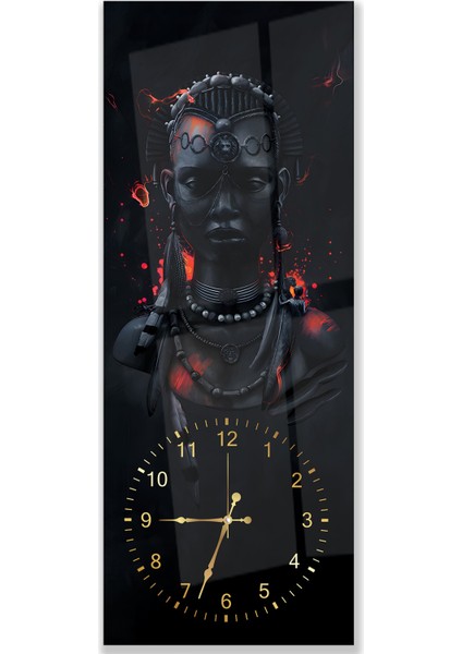 Saatli Siyah Kadın Cam Tablo modelleri