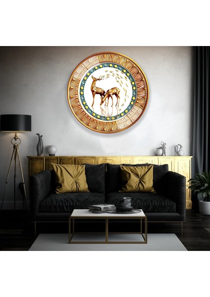 Altın Geyikler Cam Tablo