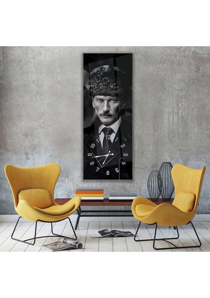 Saatli Mustafa Kemal Atatürk Cam Tablo