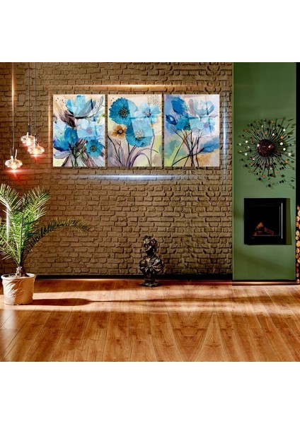 Mavi Çiçekler Üçlü Cam Tablo fiyatları