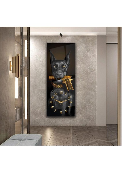 Saatli Köpek Cam Tablo