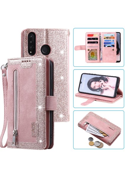 Huawei P30 Lite Kickstand Cüzdan Kordon 9 Kart Yuvaları Pu Için Flip Case (Yurt Dışından)