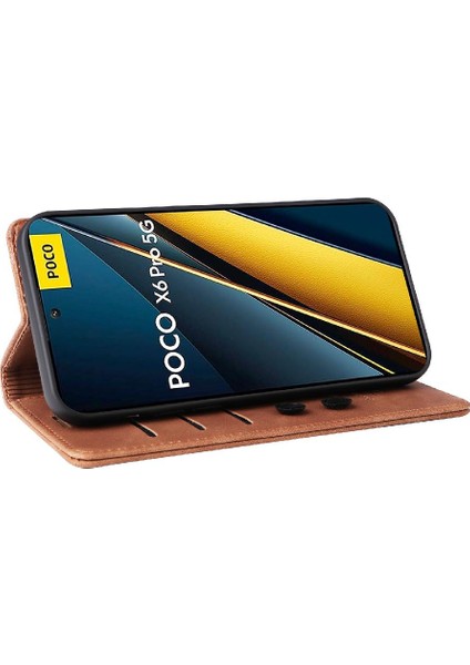 Xiaomi Poco X6 Pro Flip Kapak Için Flip Case Darbeye Deri Kılıf (Yurt Dışından)