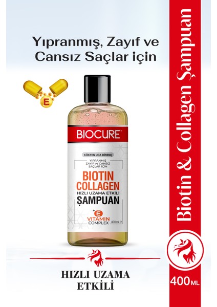 Biotin & Collagen + E Vitamin Kompleks, Yıpranmış, Zayıf Ve Cansız Saçlar Için Bakım Şampuanı