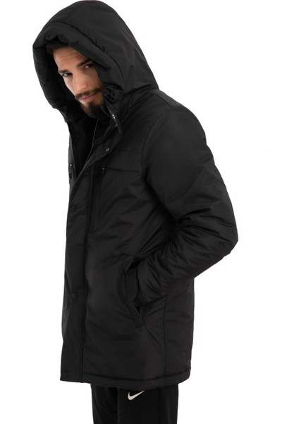 Erkek Siyah Içi Polarlı Su ve Rüzgar Geçirmez Kapüşonlu Kışlık Mont & Kaban & Parka modelleri