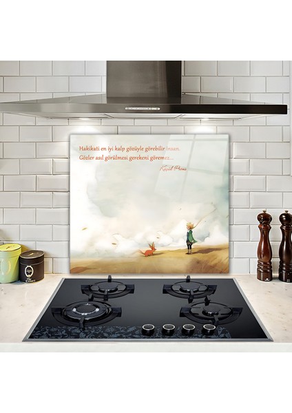 Cam Ocak Arkası Koruyucu | Küçük Prens - Kalp Gözü | 52cm X 60cm