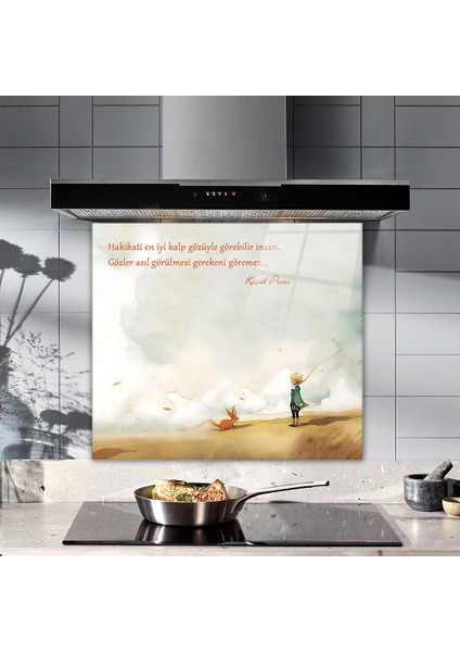 Cam Ocak Arkası Koruyucu | Küçük Prens - Kalp Gözü | 52cm X 60cm fiyatları