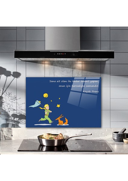 Cam Ocak Arkası Koruyucu | Küçük Prens - Zaman | 40cm X 60cm modelleri