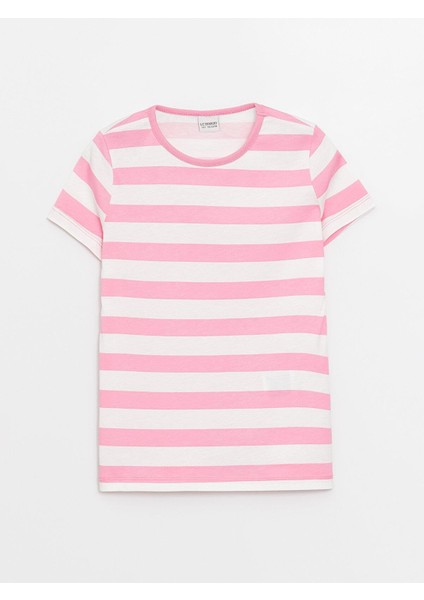 Lcw Kids Bisiklet Yaka Çizgili Kısa Kollu Kız Çocuk Tişört